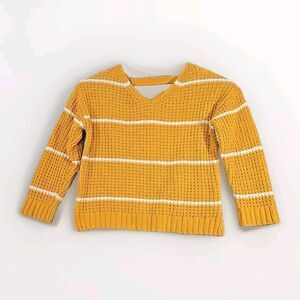 Star & Lily Sweater Gold & White Waffle Knit size L 14/16 Crisscross Back Soft